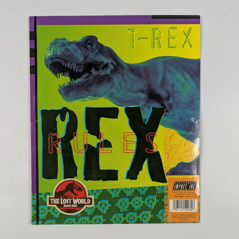 Jurassic Park The Lost World Vintage 1998 2 Pocket Dinosaur School Folders